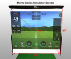 Golf simulator screen with dimensions labeled on a gray background