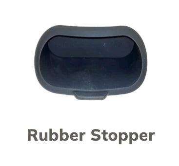 Black rubber stopper on a white background with 'Rubber Stopper' text.