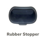 Black rubber stopper on a white background with 'Rubber Stopper' text.