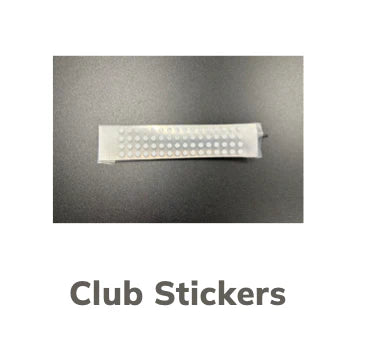 Rectangular white sticker on a dark gray background with 'Club Stickers' text below.