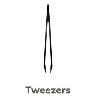 Black tweezers on a white background with 'Tweezers' text below.