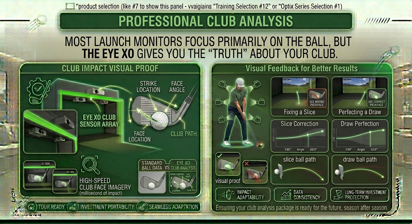 Golf club analysis software interface with green and black design