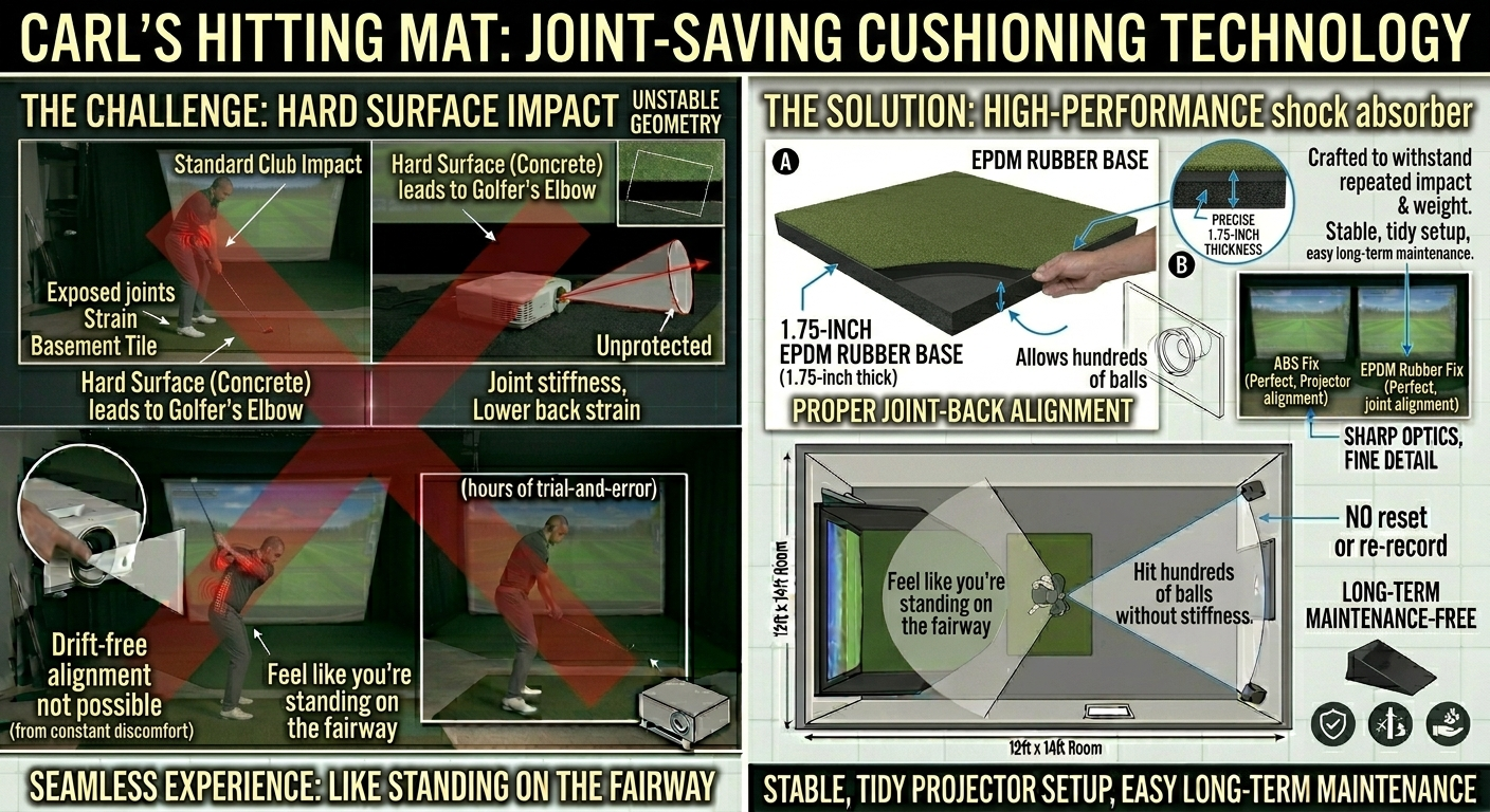 Technical diagram of Carl's hitting mat with joint-saving cushioning technology