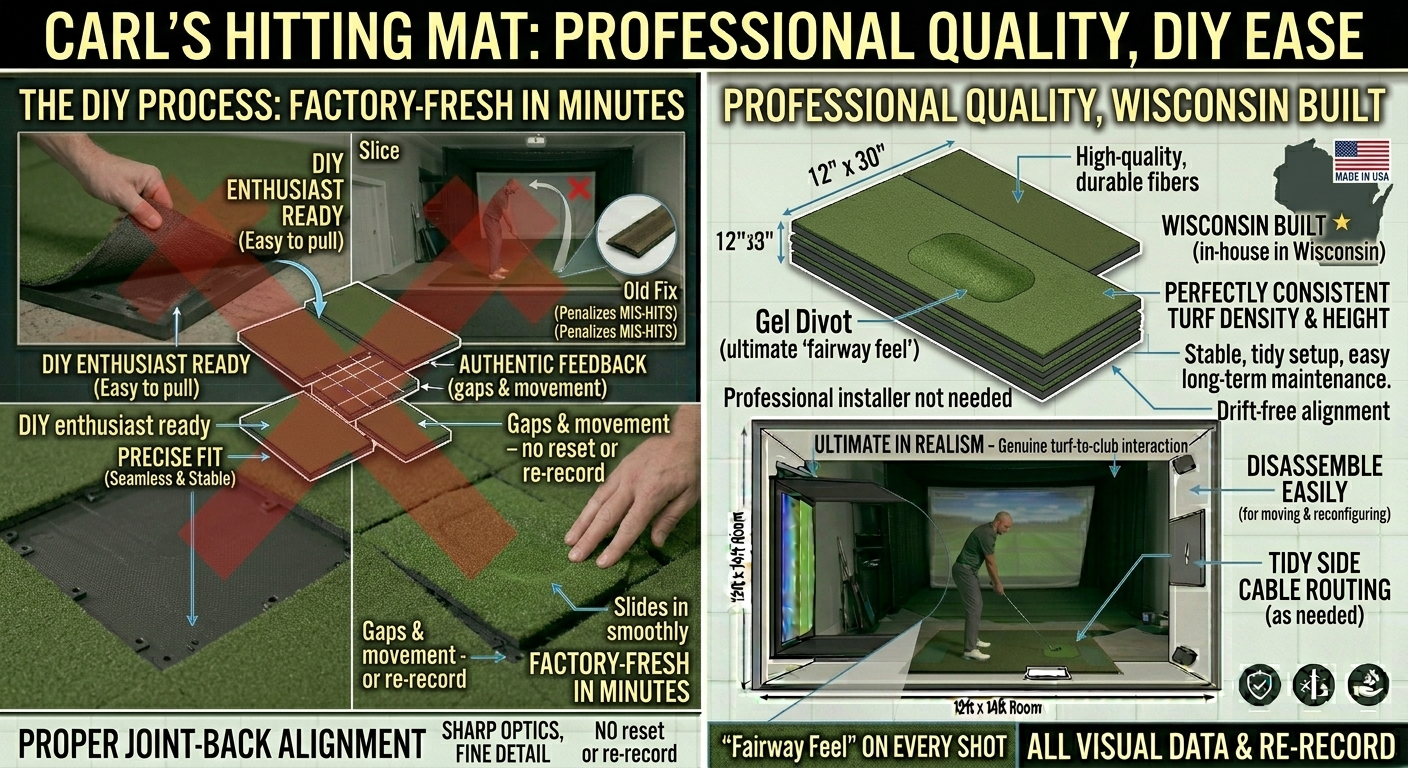 Advertisement for Carl's hitting mat with DIY instructions and product features.