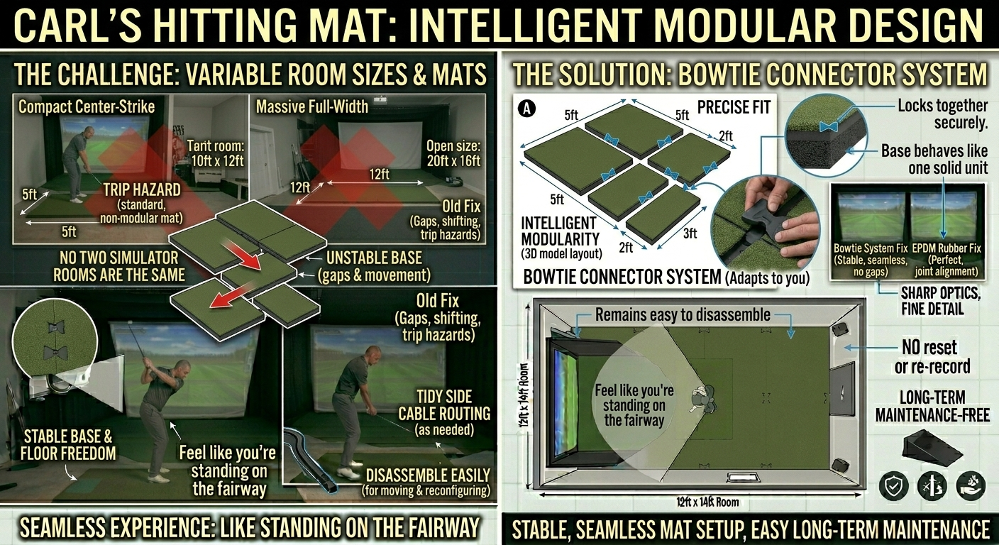 Infographic about Carl's Hitting Mat with modular design features and benefits.
