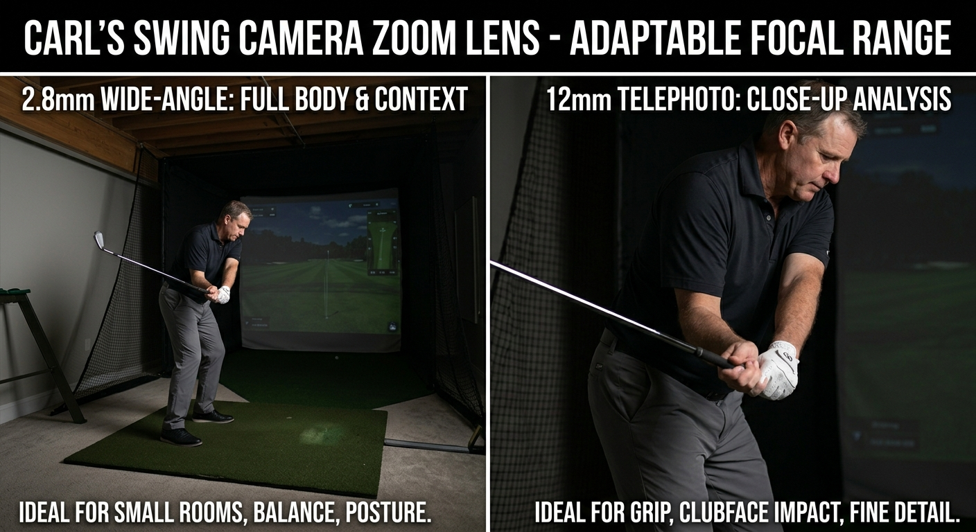 Two golfers using Carl's Swing Camera Zoom Lens for different camera angles.
