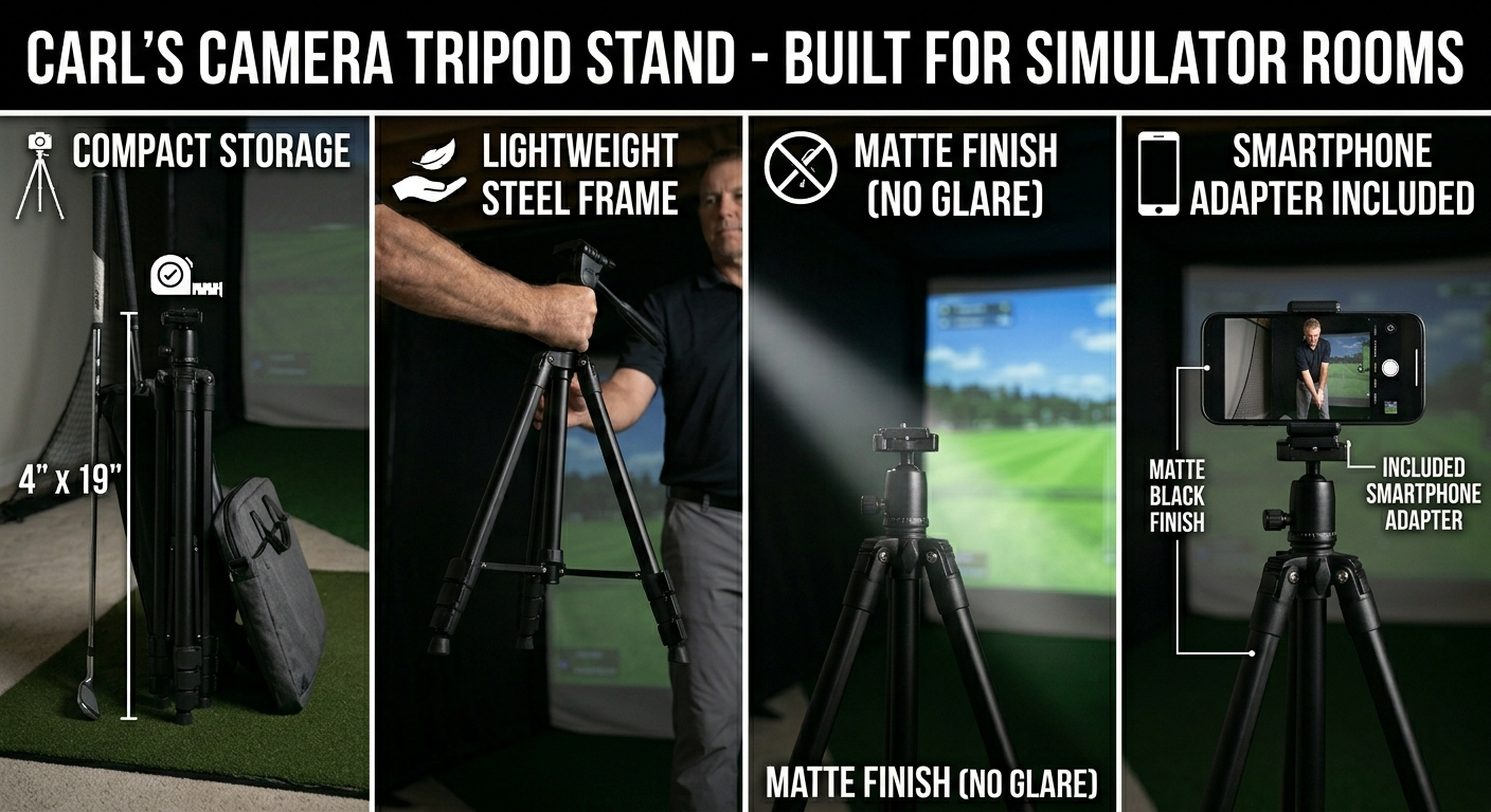 Camera tripod stand with features highlighted for simulator rooms