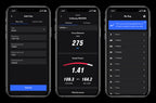 Three smartphone screens displaying a golf app with different functionalities.