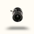 Camera lens with focus and aperture controls on a white background