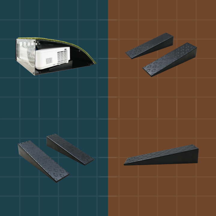 Set of black ramps on a grid background