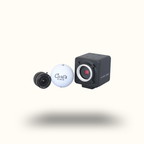 Small camera and golf ball with 'Cart's Place' branding on a white background