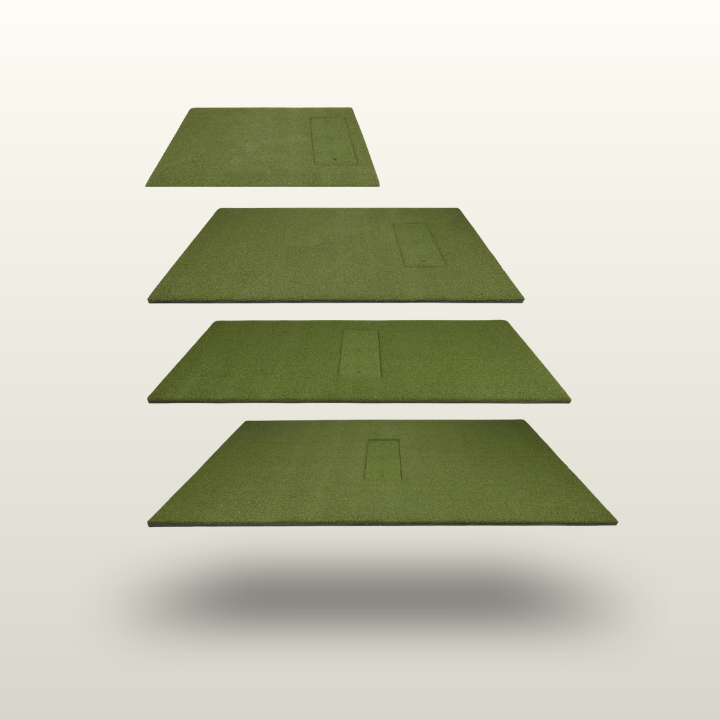 Four green rectangular mats of different sizes on a light gray background