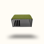 Pet crate with green top on a white background
