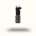 Black mechanical component on a white background