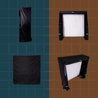 Black softbox with white interior on a grid background