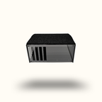 Black rectangular object with grid pattern on a white background