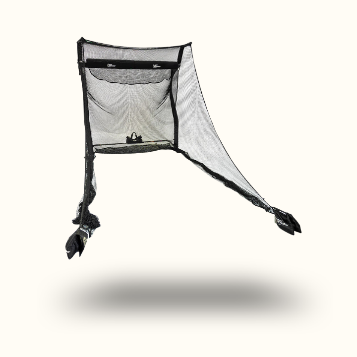 Black and white camping hammock on a white background