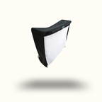 Black and white softbox light modifier on a white background