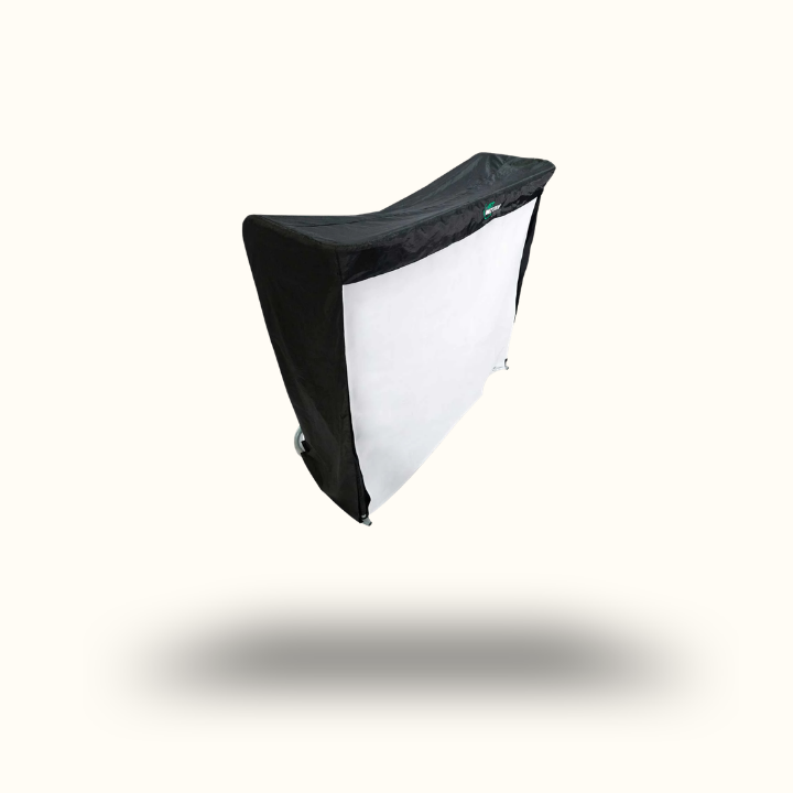 Black and white softbox light modifier on a white background