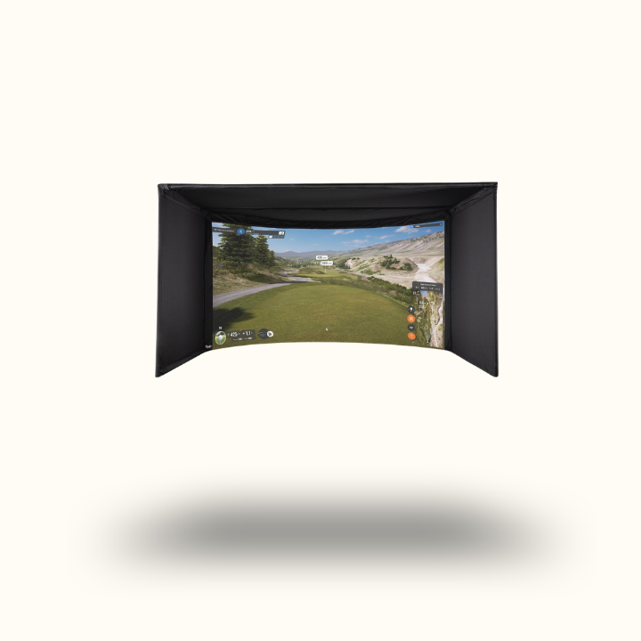 Golf simulator screen displaying a golf course on a white background