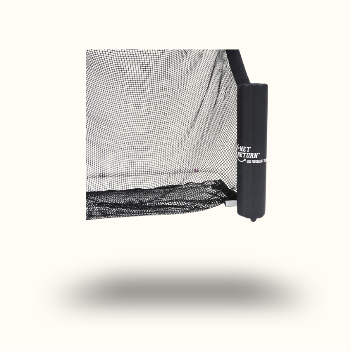 Black and white sports net with a visible brand logo on a white background