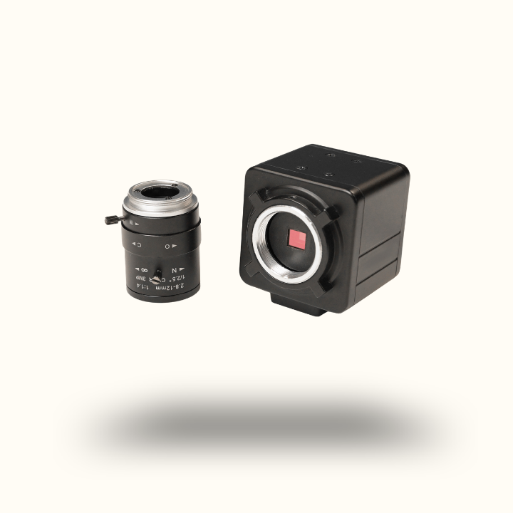 Two camera lenses on a white background
