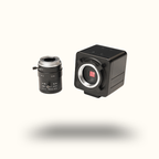 Two camera lenses on a white background