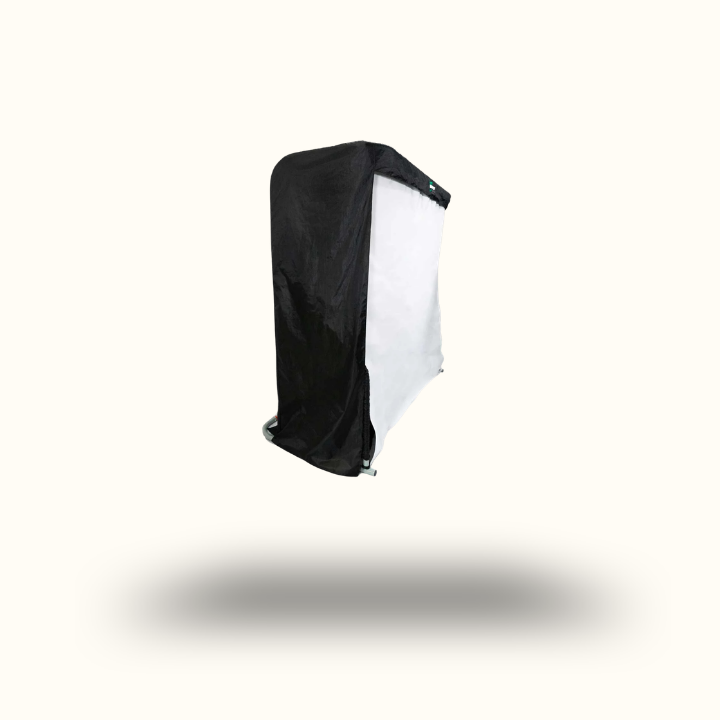 Black and white softbox light modifier on a white background