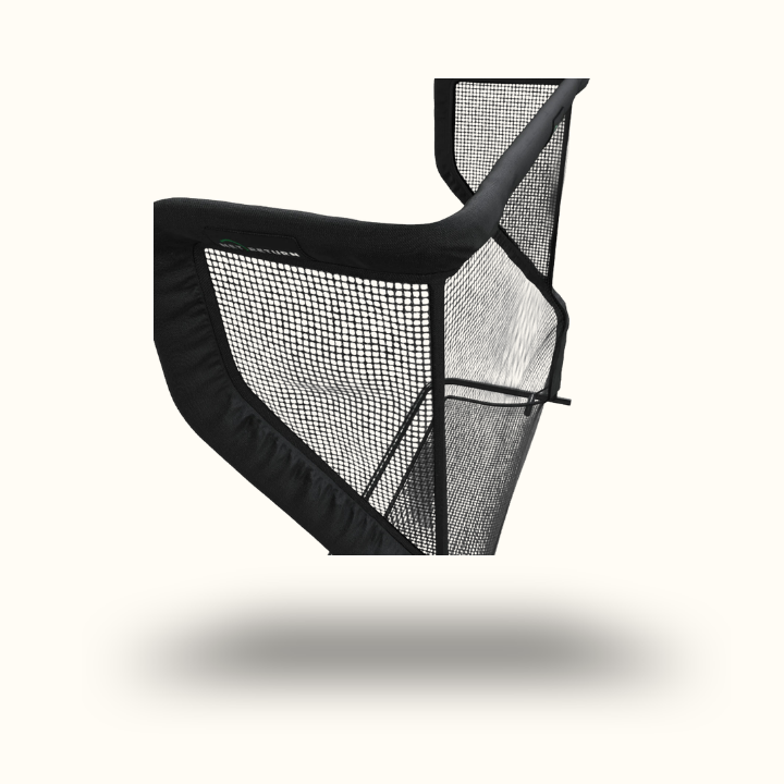 Black mesh fishing net on a white background