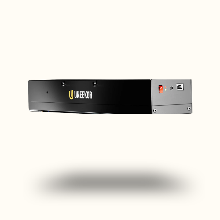 Black electronic device with 'Uneekor' branding on a white background