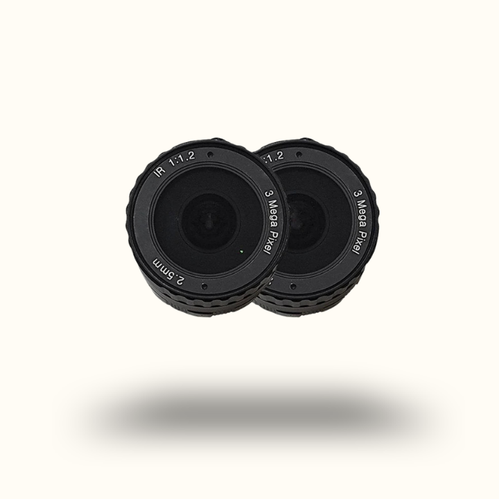 Two black camera lenses with specifications on a white background
