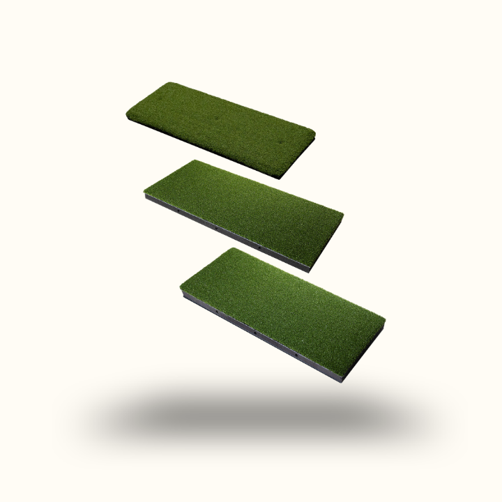 Three green rectangular foam pads on a white background