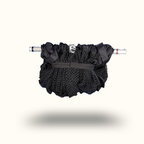 Black mesh bag with handles on a white background