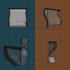 Four views of a fireplace screen on a grid background