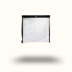 White softbox light modifier with black border on a white background