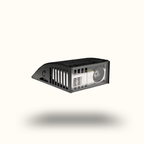 Black rectangular light fixture on a white background