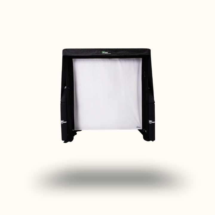 Black inflatable screen with white interior on a white background