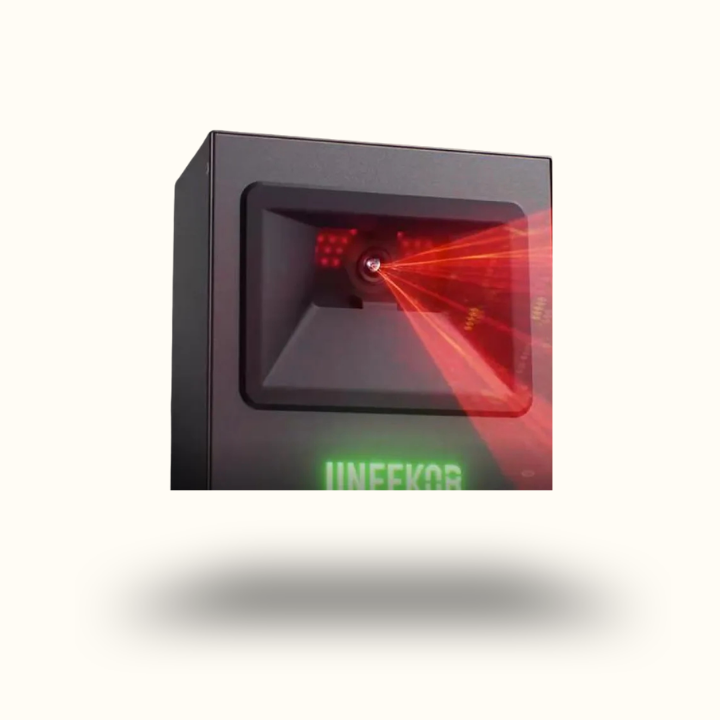 Laser scanner with red light on a white background