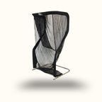 Black netting device on a white background