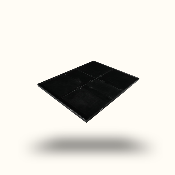 Black square tile on a white background