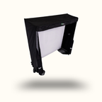 Black photography light modifier with white interior on a white background