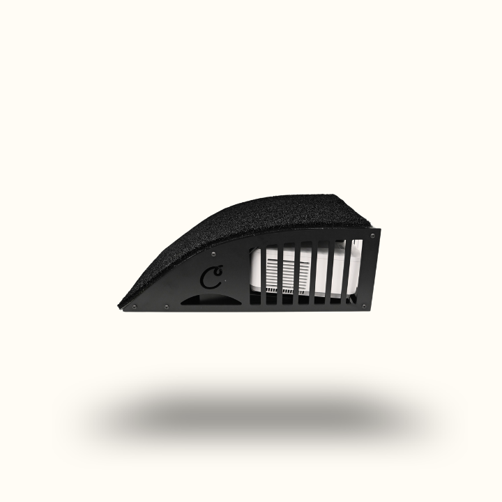 Black air filter on a white background
