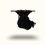 Black mesh bag with a handle on a white background