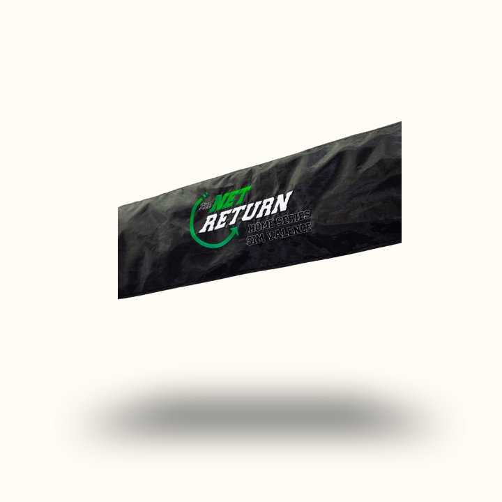 Black sports equipment cover with 'Net Return' branding on a white background