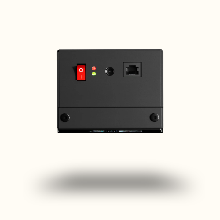 Black electronic device with buttons on a white background