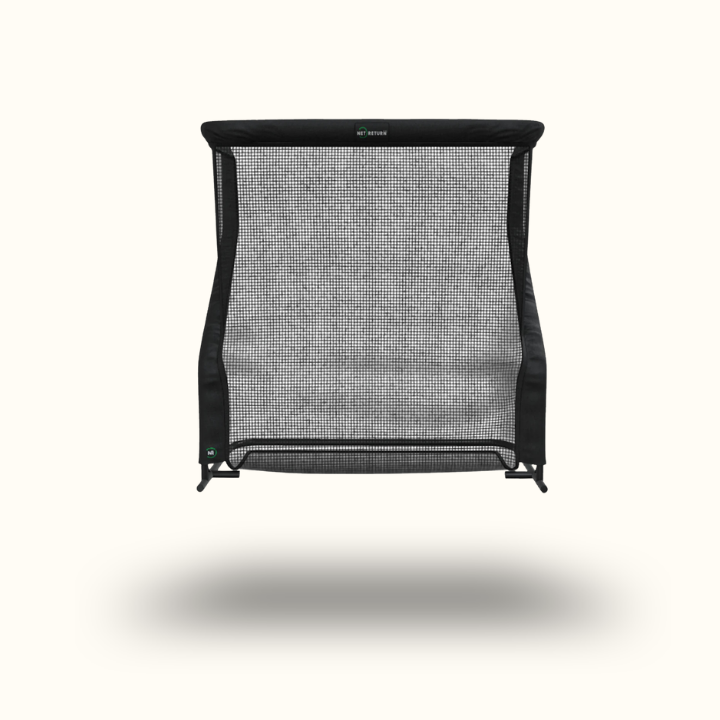 Black mesh bag with a brand logo on a white background