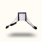 Black and white sports netting device on a white background