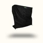 Black chair cover with a brand logo on a white background