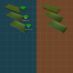 Comparison of 'Foam Flex' and 'Gel Touch' materials on green rectangular pads against a grid background.