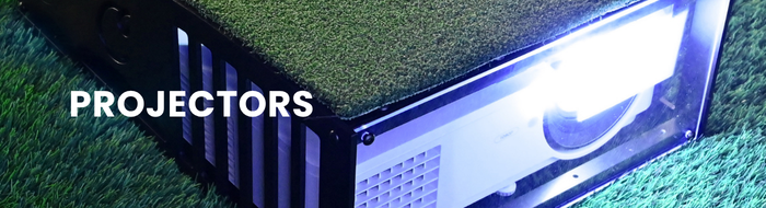 Projector on grass with 'PROJECTORS' text